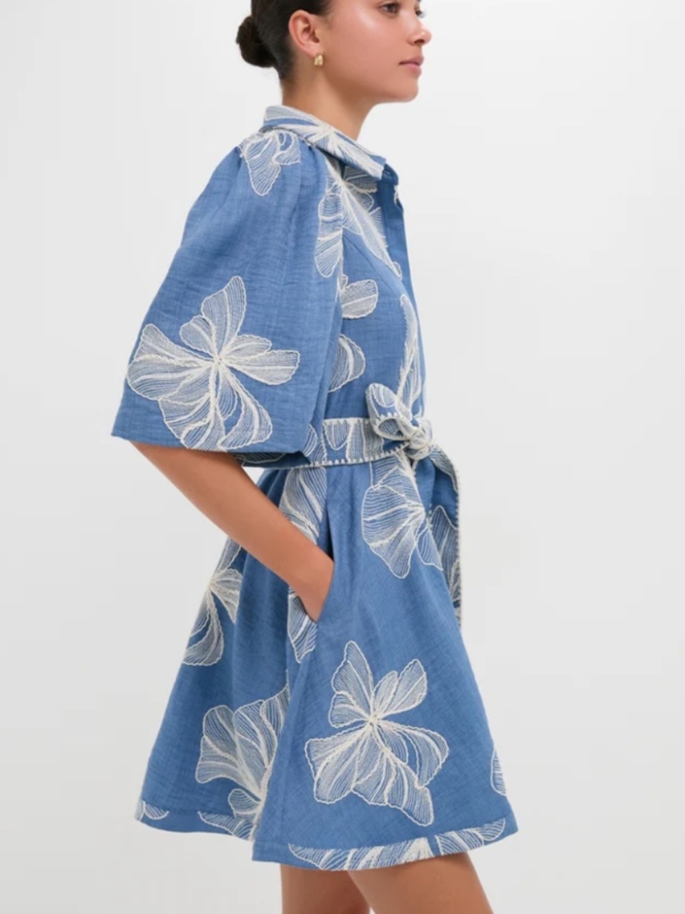 Tuckernuck - Chambray & Ivory Embroidery Cindy Mini Dress - Picture 2 of 5